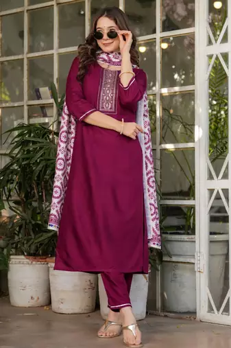  maroon silk blended kurta set