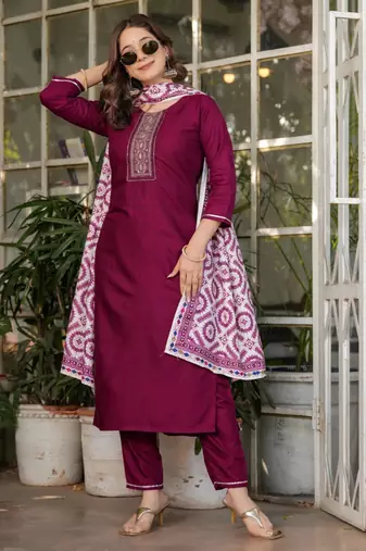  maroon silk blended kurta set