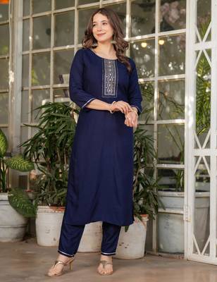 royal blue silk blended kurta set 2