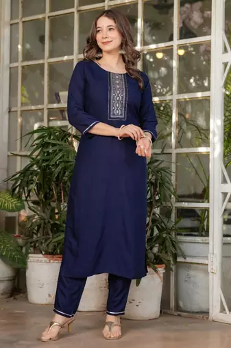  royal blue silk blended kurta set