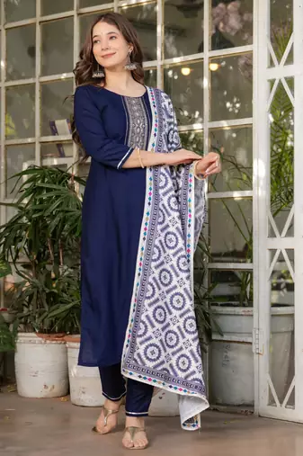  royal blue silk blended kurta set