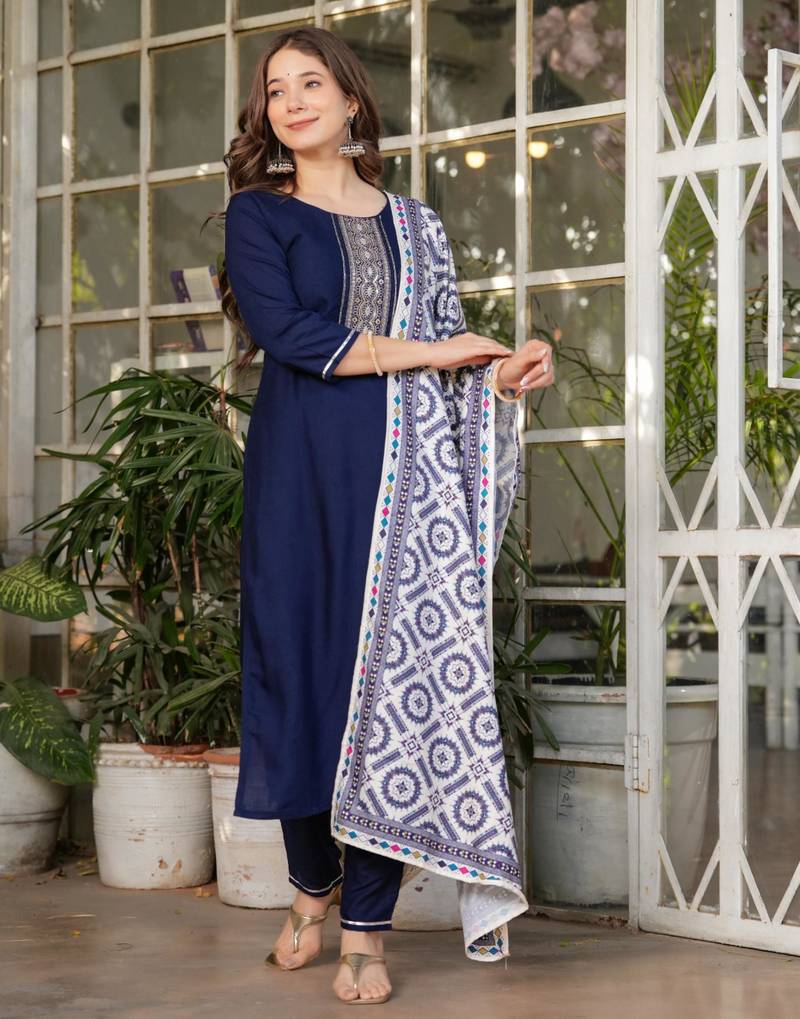  royal blue silk blended kurta set