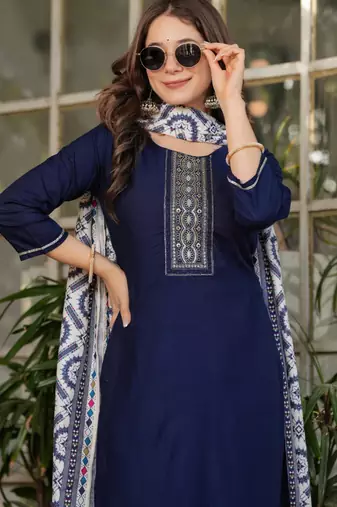  royal blue silk blended kurta set