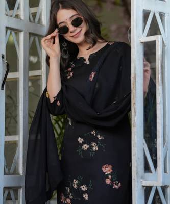  black floral printed kurta set 2
