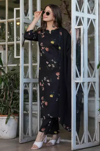  black floral printed kurta set