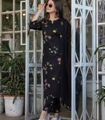 black floral printed kurta set