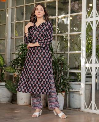 black cotton kurta set 2