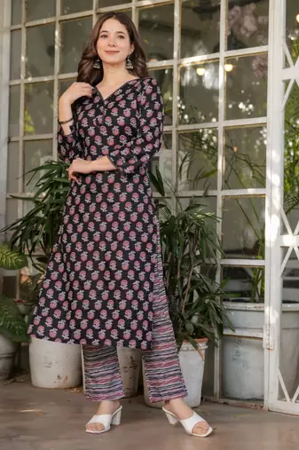 black cotton kurta set