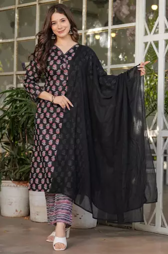 black cotton kurta set