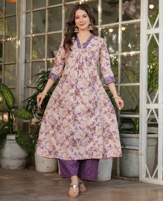 pastel purple floral  printed kurta set 2