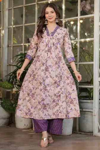 pastel purple floral  printed kurta set