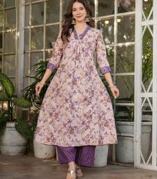 pastel purple floral  printed kurta set