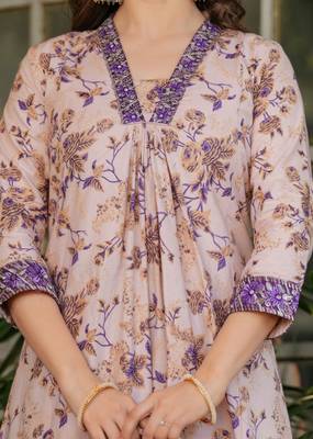 pastel purple floral  printed kurta set 3