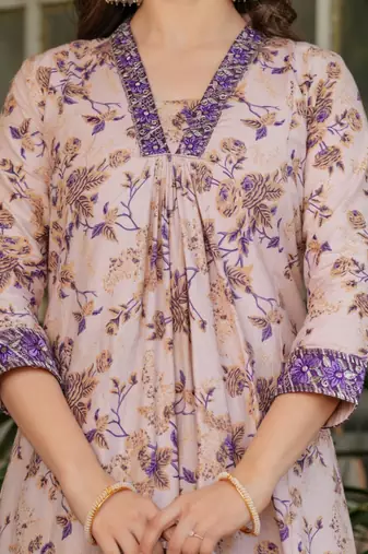pastel purple floral  printed kurta set