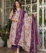 pastel purple floral  printed kurta set