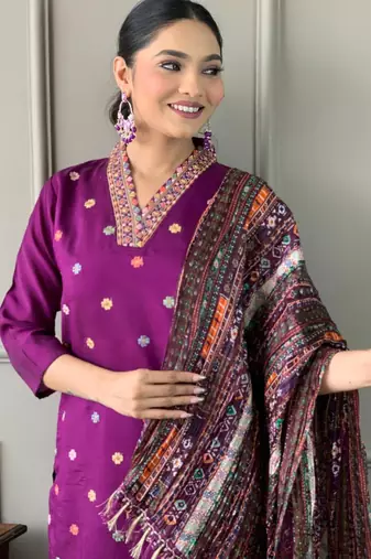 purple silk blended embroidered kurta