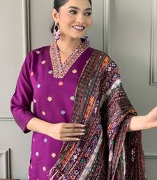 purple silk blended embroidered kurta