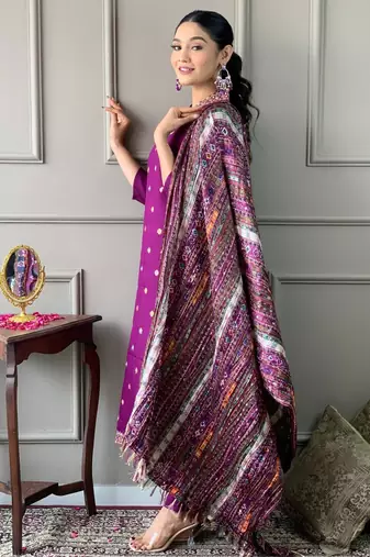 purple silk blended embroidered kurta