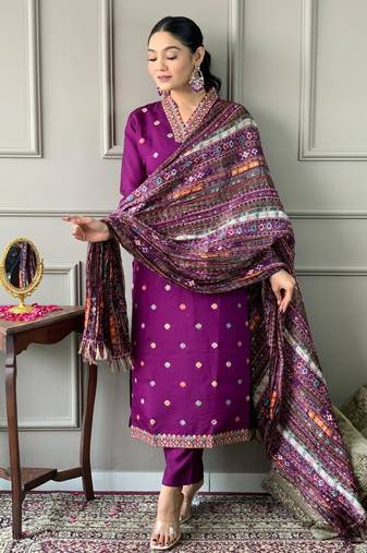 purple silk blended embroidered kurta