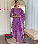 lavander bandhani printed kurta set