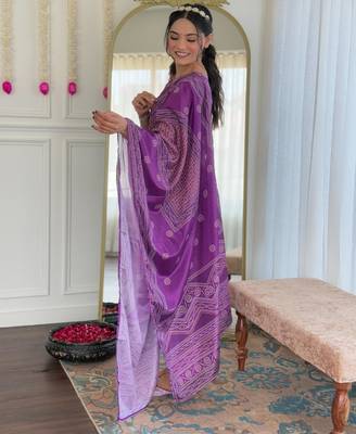 lavander bandhani printed kurta set 2