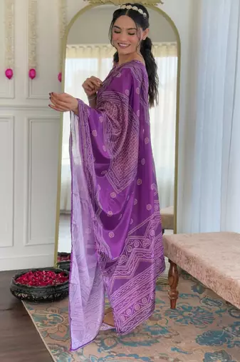 lavander bandhani printed kurta set