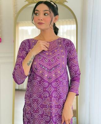 lavander bandhani printed kurta set 3