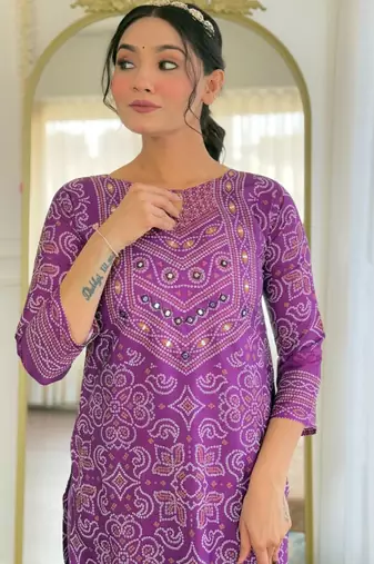lavander bandhani printed kurta set
