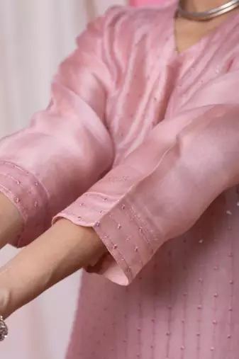 pink sequence embroidered kurta set 
