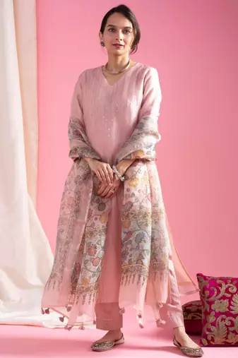 pink sequence embroidered kurta set 
