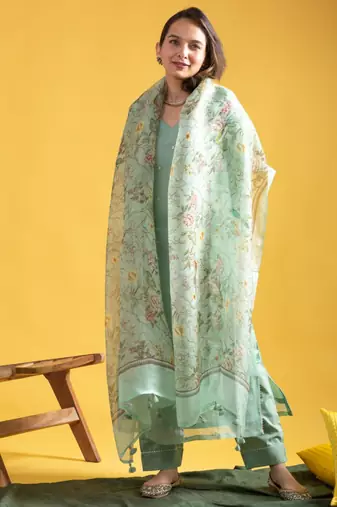 pastel green silk blended kurta set