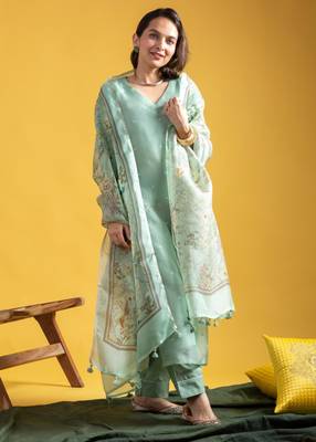 pastel green silk blended kurta set 1