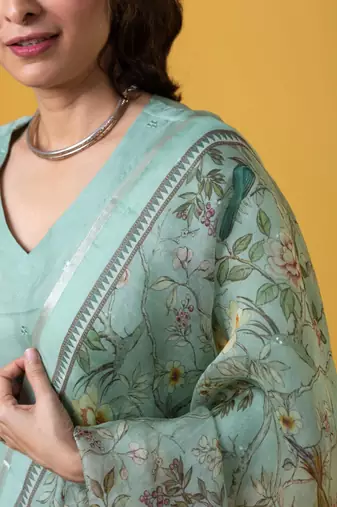 pastel green silk blended kurta set