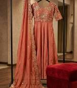 Peach embroidered anarkali set