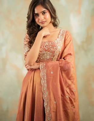 Peach embroidered anarkali set 2