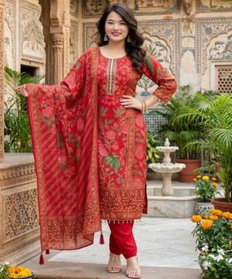 red floral printed kurta set 1