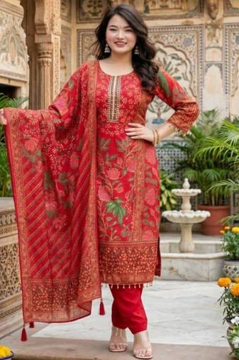 red floral printed kurta set