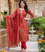 red floral printed kurta set