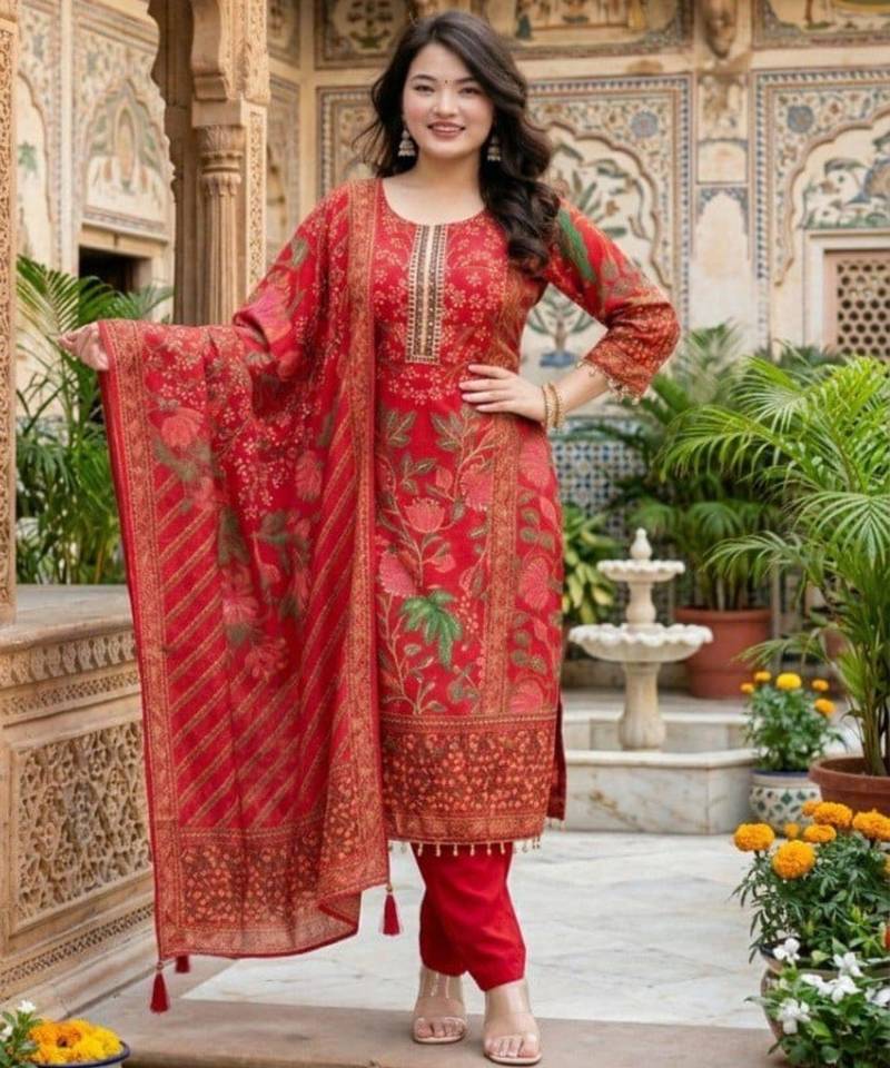 red floral printed kurta set