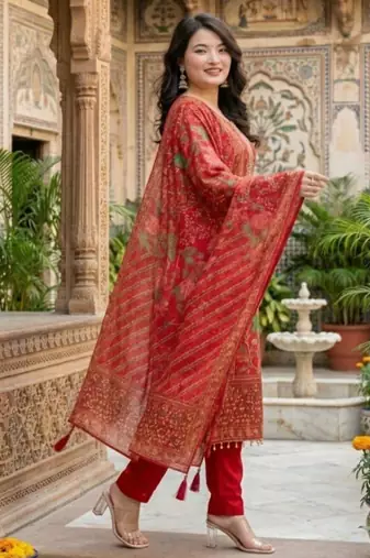 red floral printed kurta set