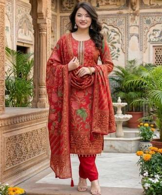 red floral printed kurta set 4