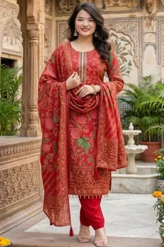 red floral printed kurta set
