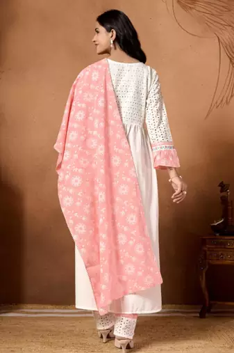 off-white & peach kurta set