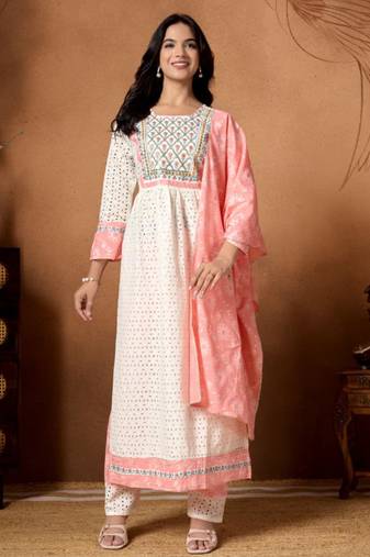 off-white & peach kurta set