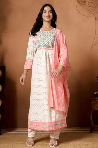 off-white & peach kurta set