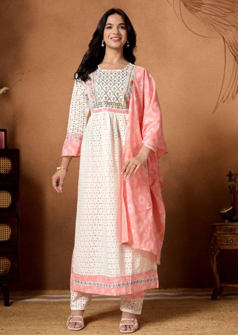 off-white & peach kurta set