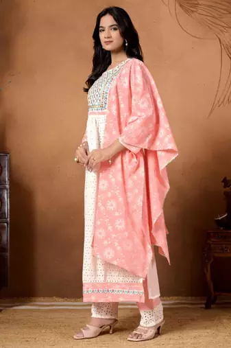 off-white & peach kurta set