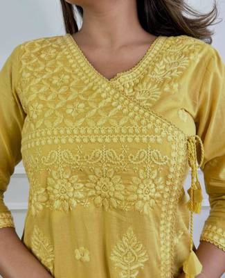 Mustard yellow embroidered kurta 2