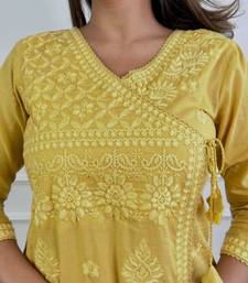 Mustard yellow embroidered kurta