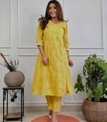 Mustard yellow embroidered kurta